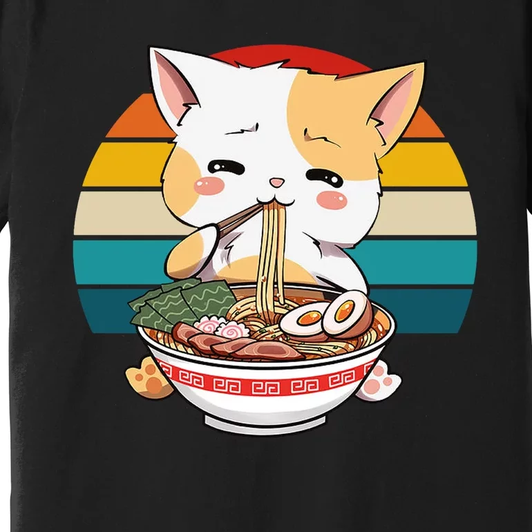 Kawaii Ramen Cat Retro Sunset Premium T-Shirt