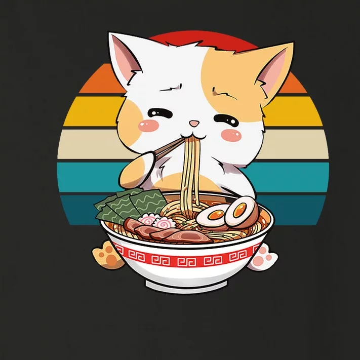 Kawaii Ramen Cat Retro Sunset Toddler Long Sleeve Shirt