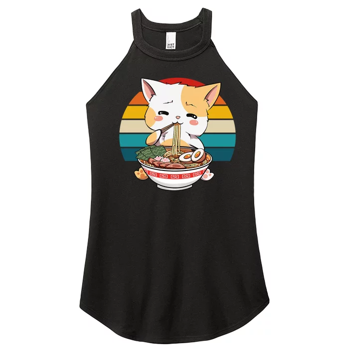 Kawaii Ramen Cat Retro Sunset Women’s Perfect Tri Rocker Tank