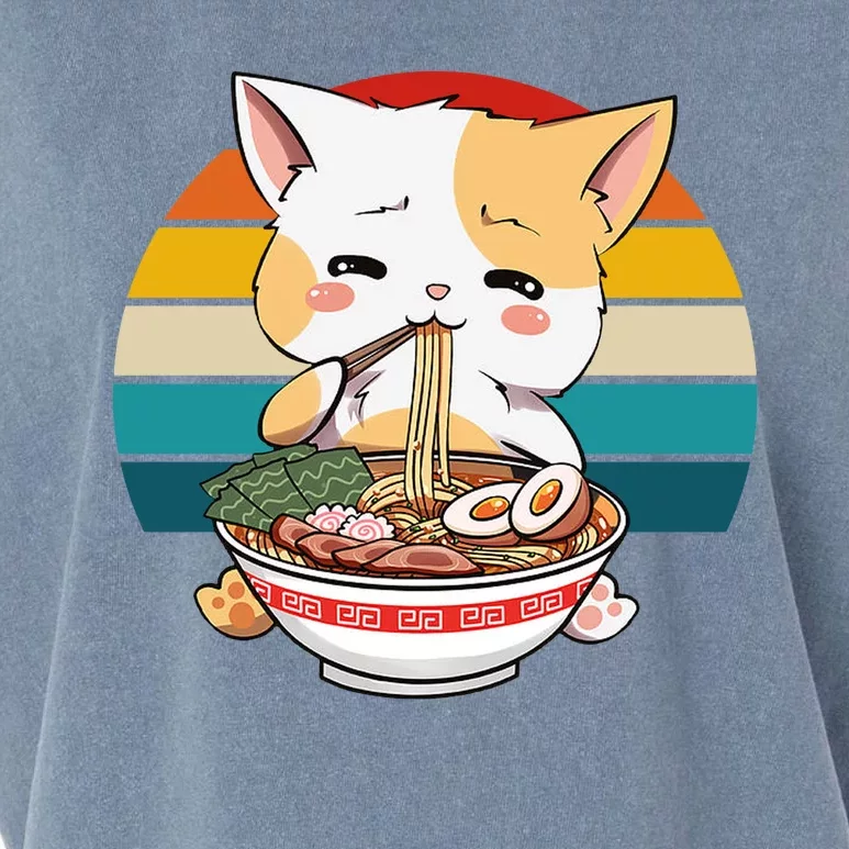 Kawaii Ramen Cat Retro Sunset Garment-Dyed Women's Muscle Tee