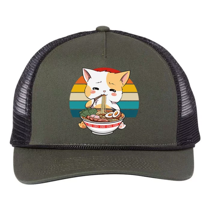 Kawaii Ramen Cat Retro Sunset Retro Rope Trucker Hat Cap