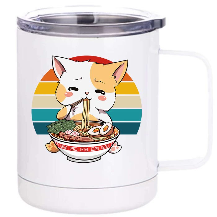 Kawaii Ramen Cat Retro Sunset Front & Back 12oz Stainless Steel Tumbler Cup