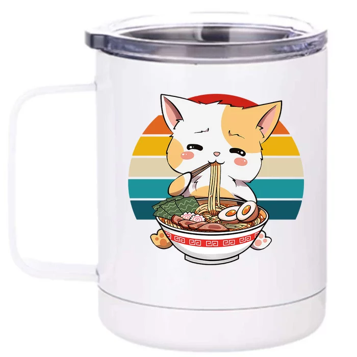 Kawaii Ramen Cat Retro Sunset Front & Back 12oz Stainless Steel Tumbler Cup