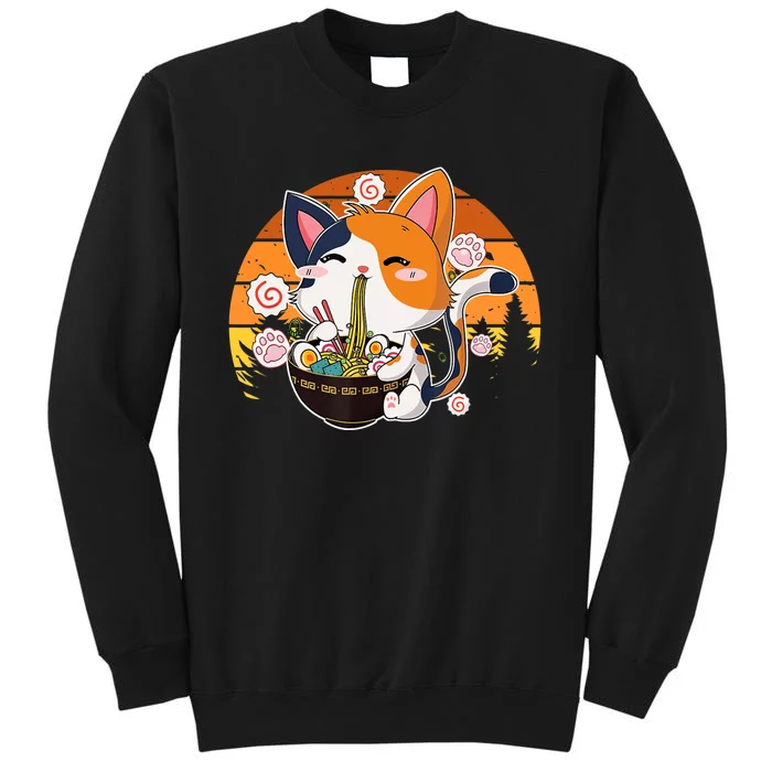 Kawaii Ra Cat Anime Japanese Neko Noodle Funny Vintage Tall Sweatshirt