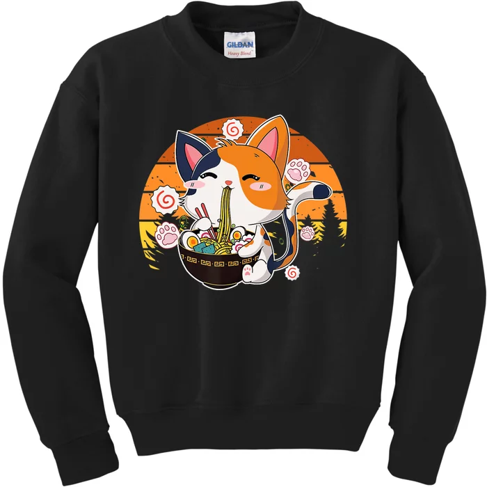 Kawaii Ra Cat Anime Japanese Neko Noodle Funny Vintage Kids Sweatshirt