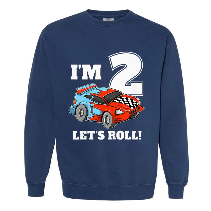 Kids Race Car 2nd Birthday Boy 2 Two Racing Car Driver Garment-Dyed Sweatshirt