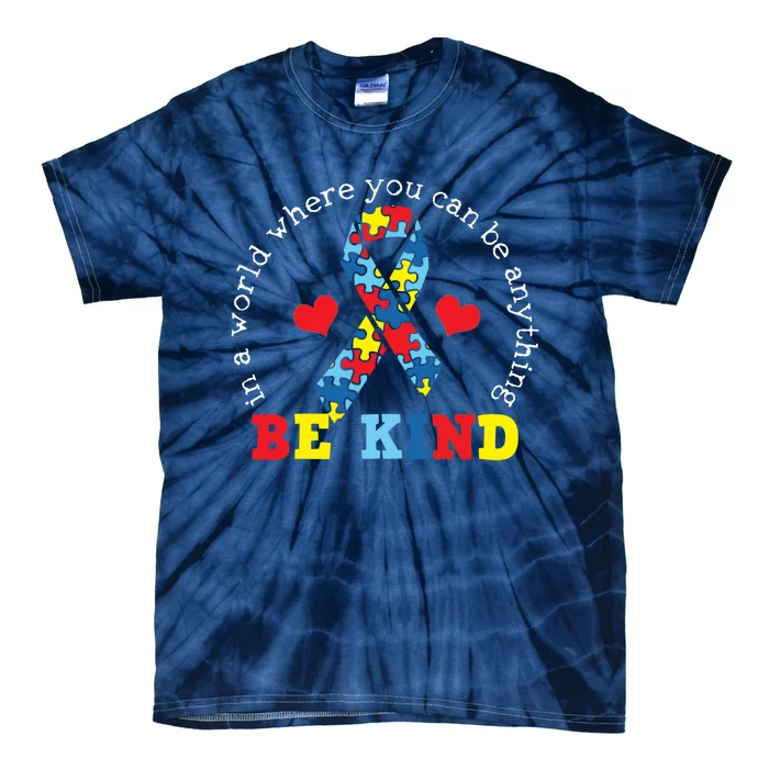 Kindness Ribbon Heart For Autism Awareness Tie-Dye T-Shirt