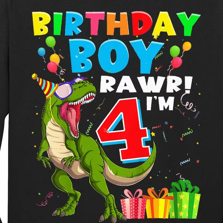 Kids Rawr Im 4 4th Birthday Boy T Rex Dinosaur 4 Years Old Gift Long Sleeve Shirt