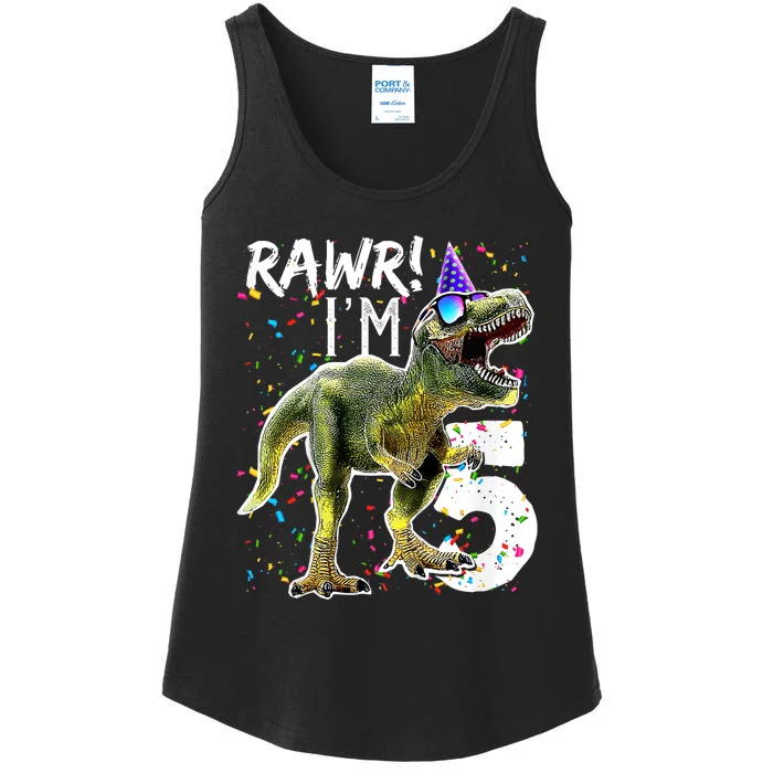 K.i.d.s Rawr I'm 5 5th Birthday Party T Rex Dinosaur Gift for b.o.y.s Ladies Essential Tank