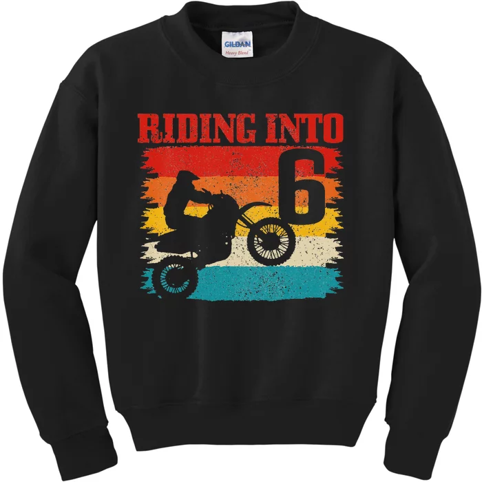 Kids Riding Into 6 Motocross 6th Birthday Dirt Bike Enduro Kids Sweatshirt