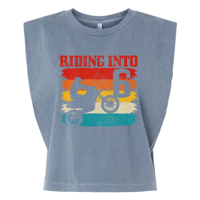 Kids Riding Into 6 Motocross 6th Birthday Dirt Bike Enduro Garment-Dyed Women's Muscle Tee