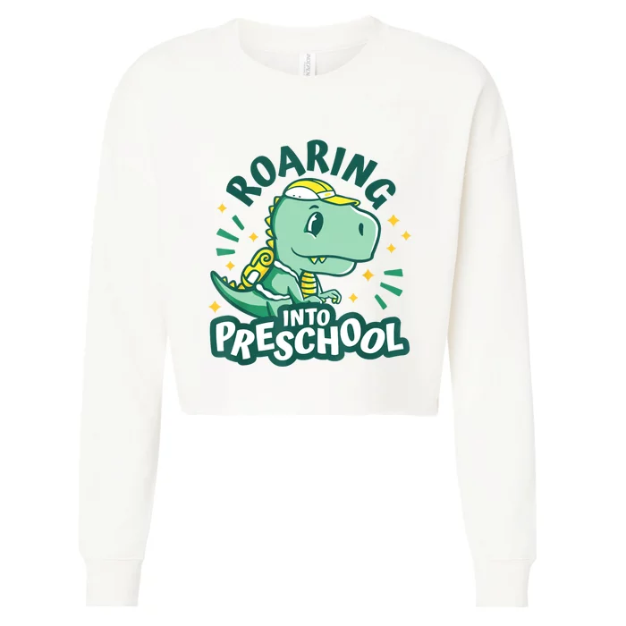 Kids Roaring Into Preschool Dinosaur T Rex Back To School Cropped Pullover Crew