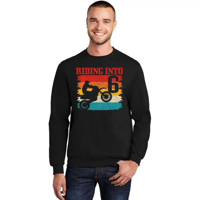 Kids Riding Into 6 Motocross 6th Birthday Dirt Bike Enduro Tall Sweatshirt