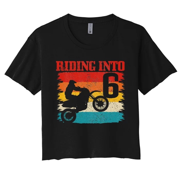 Kids Riding Into 6 Motocross 6th Birthday Dirt Bike Enduro Women's Crop Top Tee