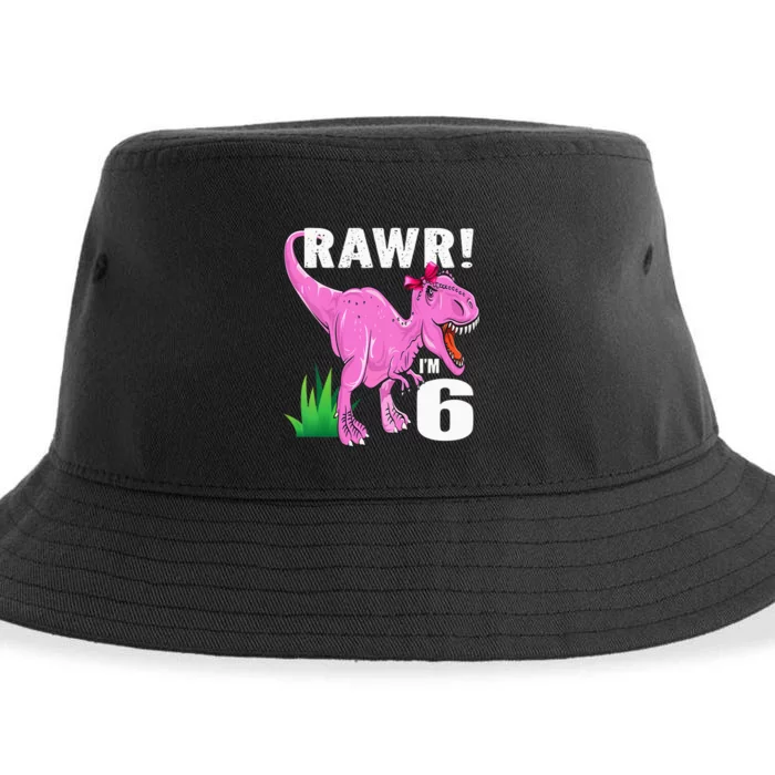 Kids Rawr Im 6 Dinosaur T Rex 6th Birthday Child Girl Boy Outfit Sustainable Bucket Hat