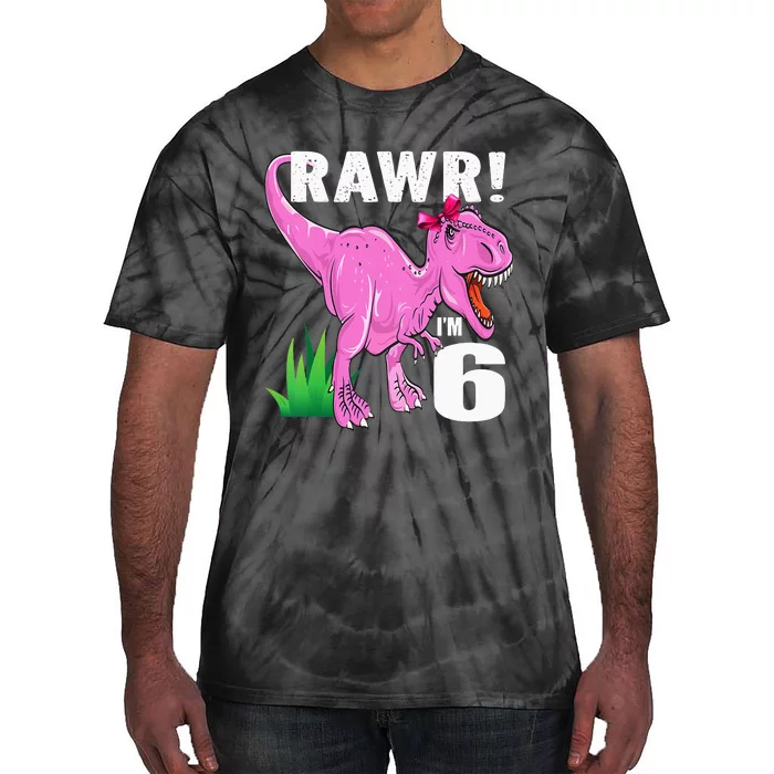 Kids Rawr Im 6 Dinosaur T Rex 6th Birthday Child Girl Boy Outfit Tie-Dye T-Shirt