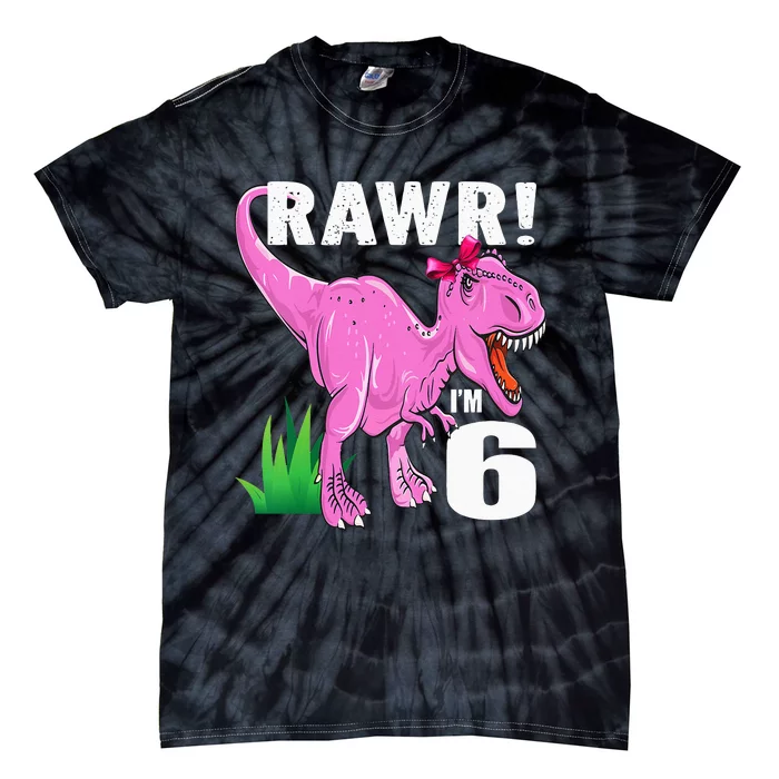 Kids Rawr Im 6 Dinosaur T Rex 6th Birthday Child Girl Boy Outfit Tie-Dye T-Shirt