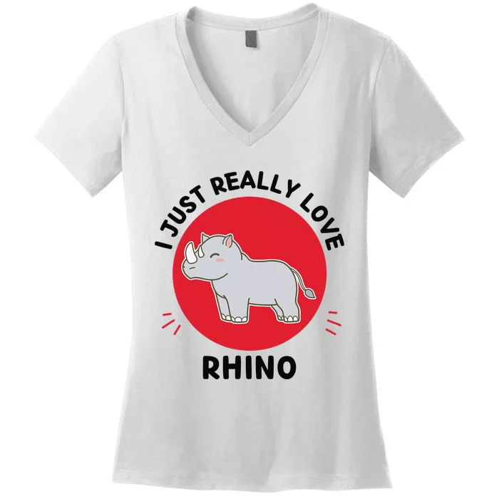 Kawaii Rhino I Just Really Love Cute Rhino Lover Women's V-Neck T-Shirt