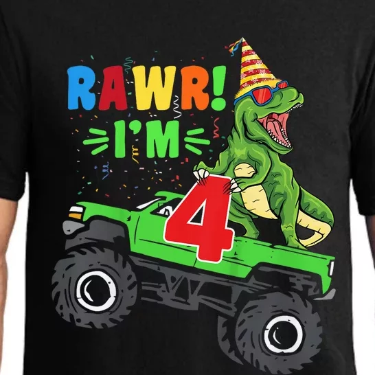 Kid Rawr Im 4 Dinosaur T Rex Monster Truck 4th Birthday boy Pajama Set