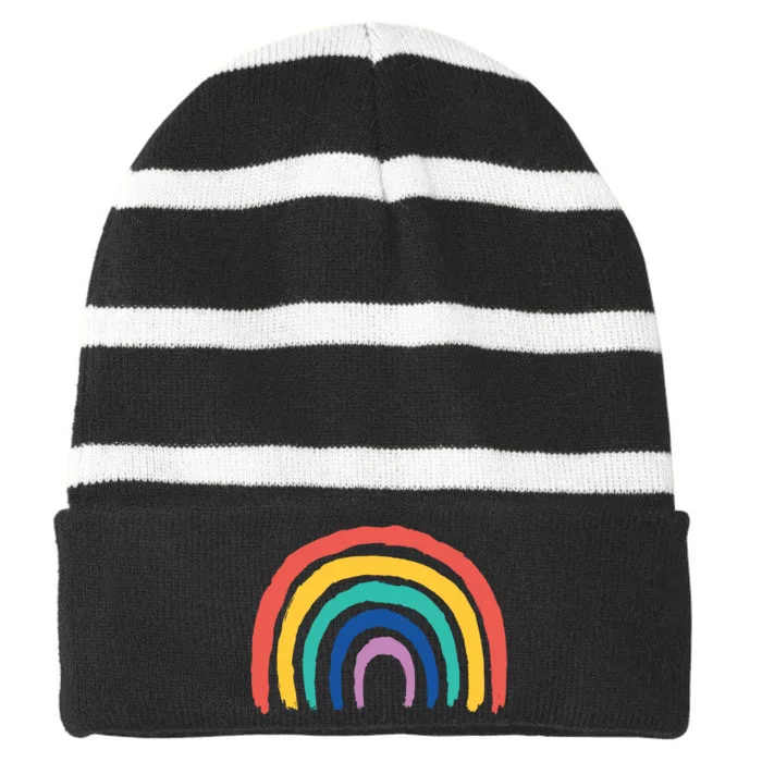 Kids Rainbow Striped Beanie with Solid Band