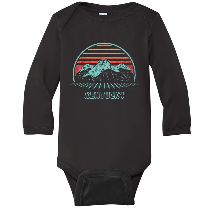 Kentucky Retro Mountain Hiking 80s Style Baby Long Sleeve Bodysuit