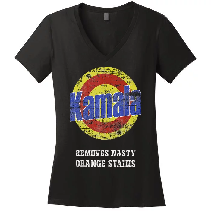 Kamala Removes Nasty Orange Stains Anti Trump 2024 Vote Women's V-Neck T-Shirt