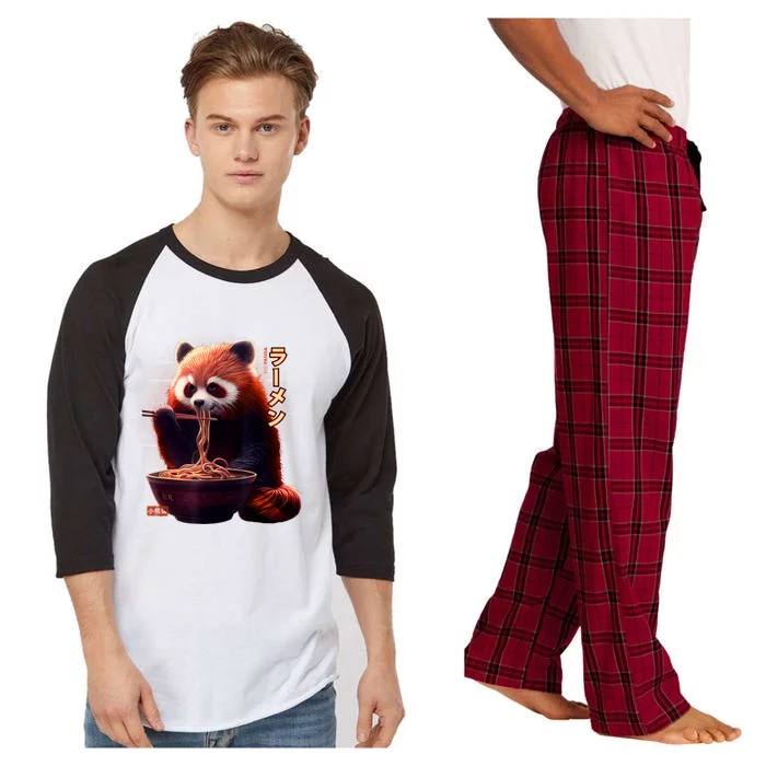 Kawaii Red Panda Eating Ramen Ramen Lover Gift Raglan Sleeve Pajama Set