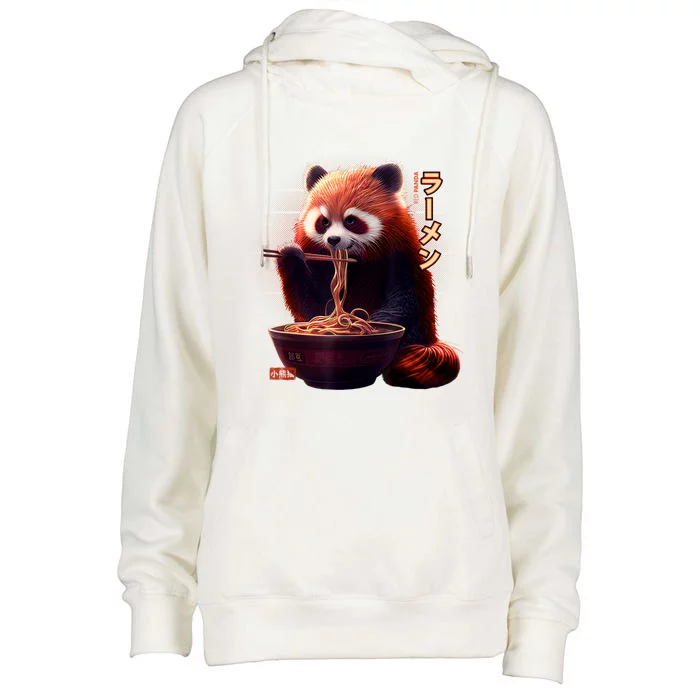 Kawaii Red Panda Eating Ramen Ramen Lover Gift Womens Funnel Neck Pullover Hood