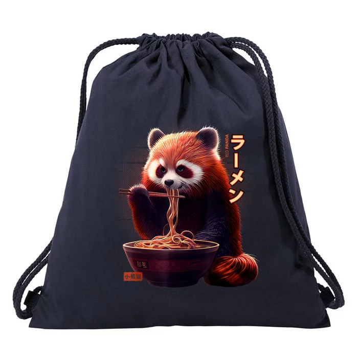 Kawaii Red Panda Eating Ramen Ramen Lover Gift Drawstring Bag