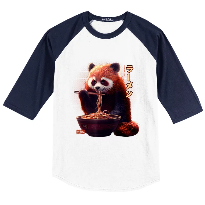 Kawaii Red Panda Eating Ramen Ramen Lover Gift Baseball Sleeve Shirt