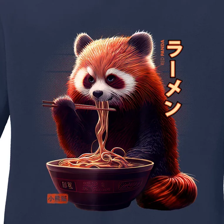 Kawaii Red Panda Eating Ramen Ramen Lover Gift Ladies Long Sleeve Shirt