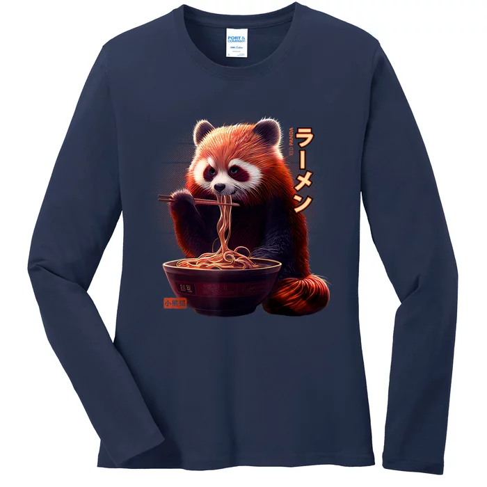 Kawaii Red Panda Eating Ramen Ramen Lover Gift Ladies Long Sleeve Shirt