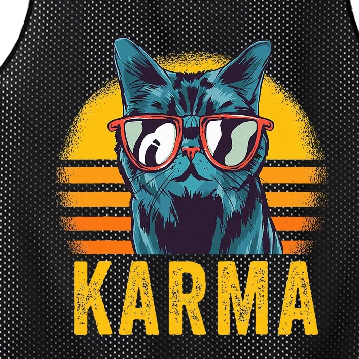 Karma Retro Sunset Cat Lover Mesh Reversible Basketball Jersey Tank