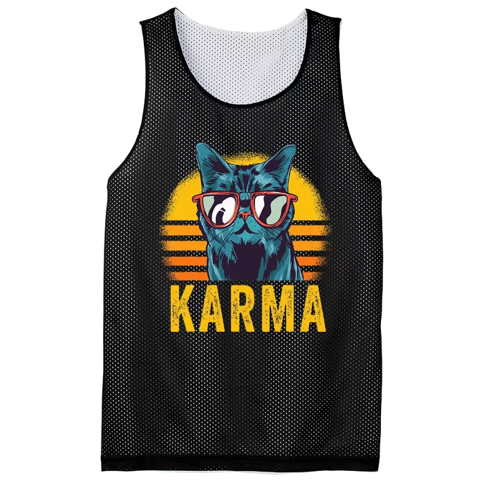 Karma Retro Sunset Cat Lover Mesh Reversible Basketball Jersey Tank