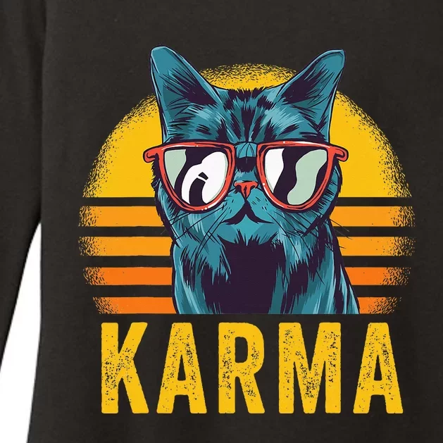 Karma Retro Sunset Cat Lover Womens CVC Long Sleeve Shirt