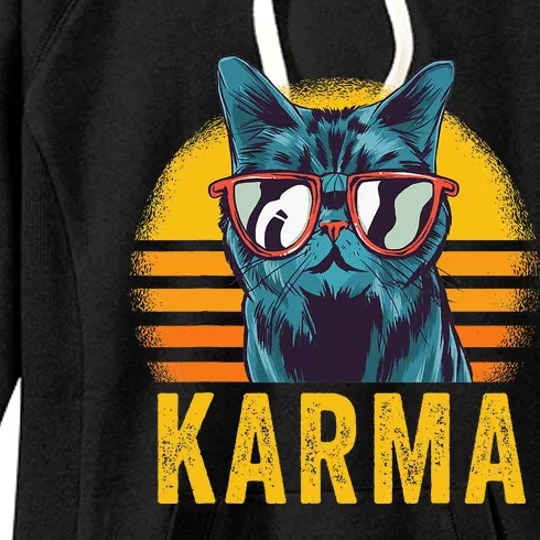 Karma Retro Sunset Cat Lover Women's Fleece Hoodie