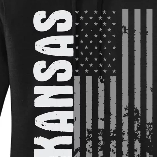 Kansas Retro Style Distressed Usa Flag Patriot Women's Pullover Hoodie