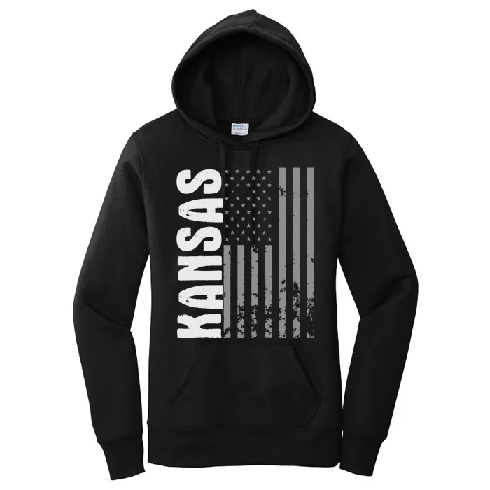 Kansas Retro Style Distressed Usa Flag Patriot Women's Pullover Hoodie