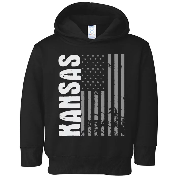 Kansas Retro Style Distressed Usa Flag Patriot Toddler Hoodie