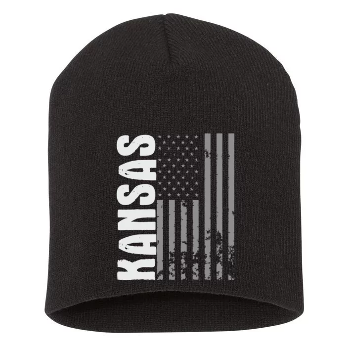 Kansas Retro Style Distressed Usa Flag Patriot Short Acrylic Beanie