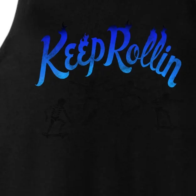 Keep Rollin Skeletons Skateboarding Halloween Meaningful Gift Ladies Tri-Blend Wicking Tank