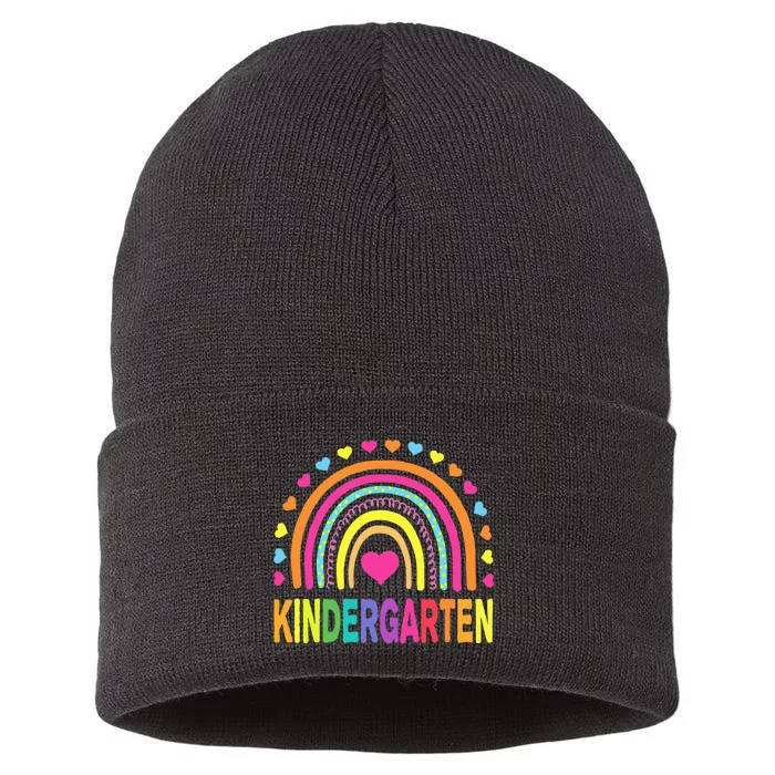 Kindergarten Rainbow Teacher Team Kinder Squad Sustainable Knit Beanie