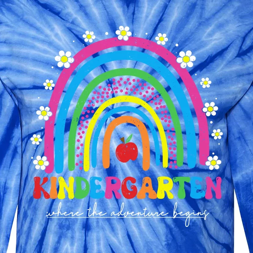 Kindergarten Rainbow Teachers Team Kindergarten Squad Groovy Gift Tie-Dye Long Sleeve Shirt