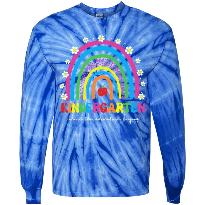 Kindergarten Rainbow Teachers Team Kindergarten Squad Groovy Gift Tie-Dye Long Sleeve Shirt