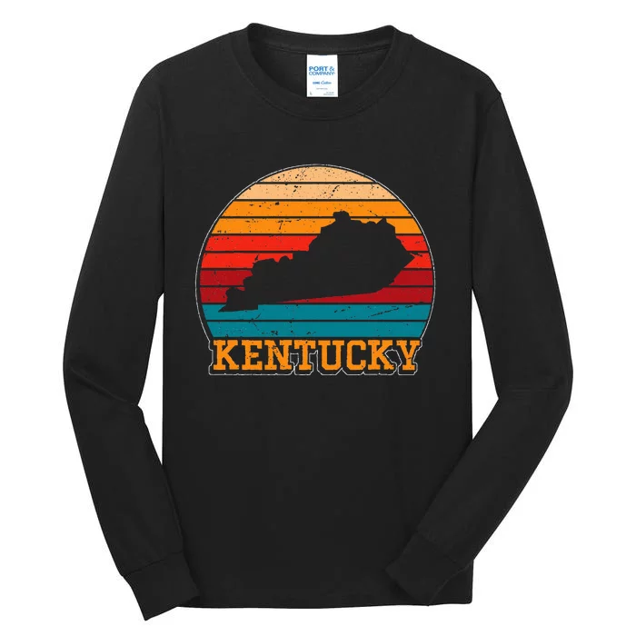 Kentucky Retro Vintage Sunset Us State Kentucky Silhouette Tall Long Sleeve T-Shirt