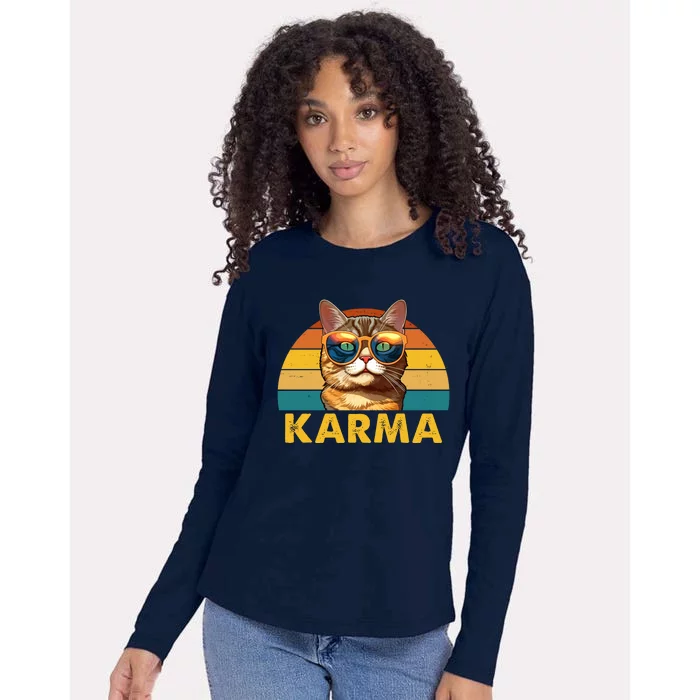 Karma Retro Vintage Sunset Cat Womens Cotton Relaxed Long Sleeve T-Shirt