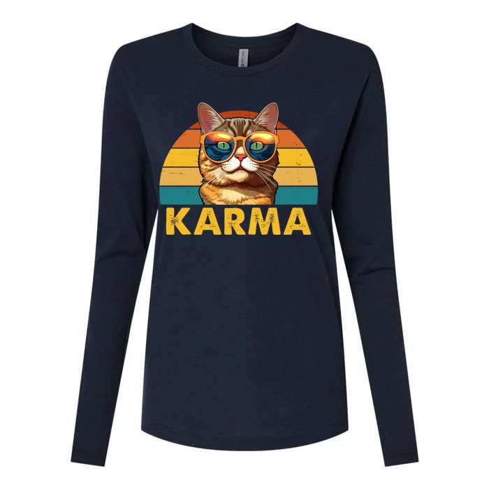 Karma Retro Vintage Sunset Cat Womens Cotton Relaxed Long Sleeve T-Shirt