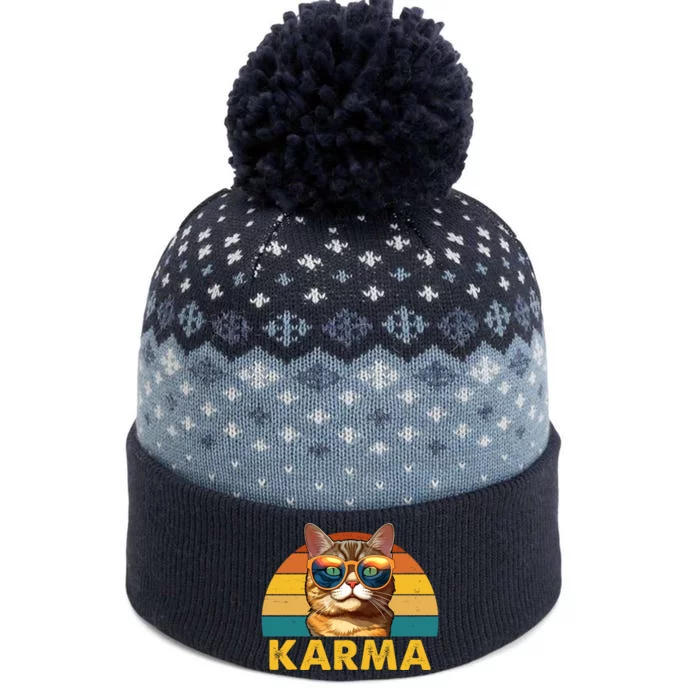 Karma Retro Vintage Sunset Cat The Baniff Cuffed Pom Beanie