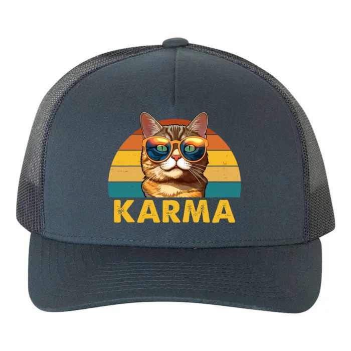 Karma Retro Vintage Sunset Cat Yupoong Adult 5-Panel Trucker Hat