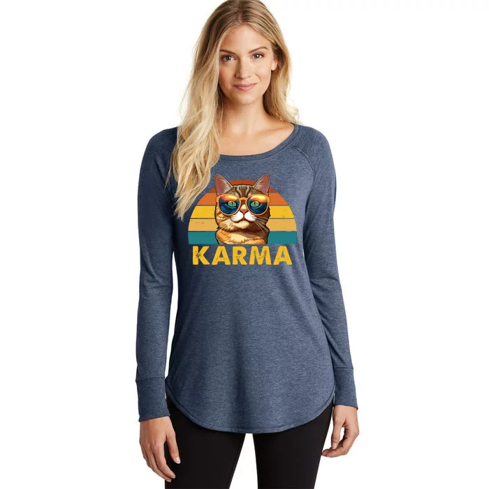 Karma Retro Vintage Sunset Cat Women's Perfect Tri Tunic Long Sleeve Shirt